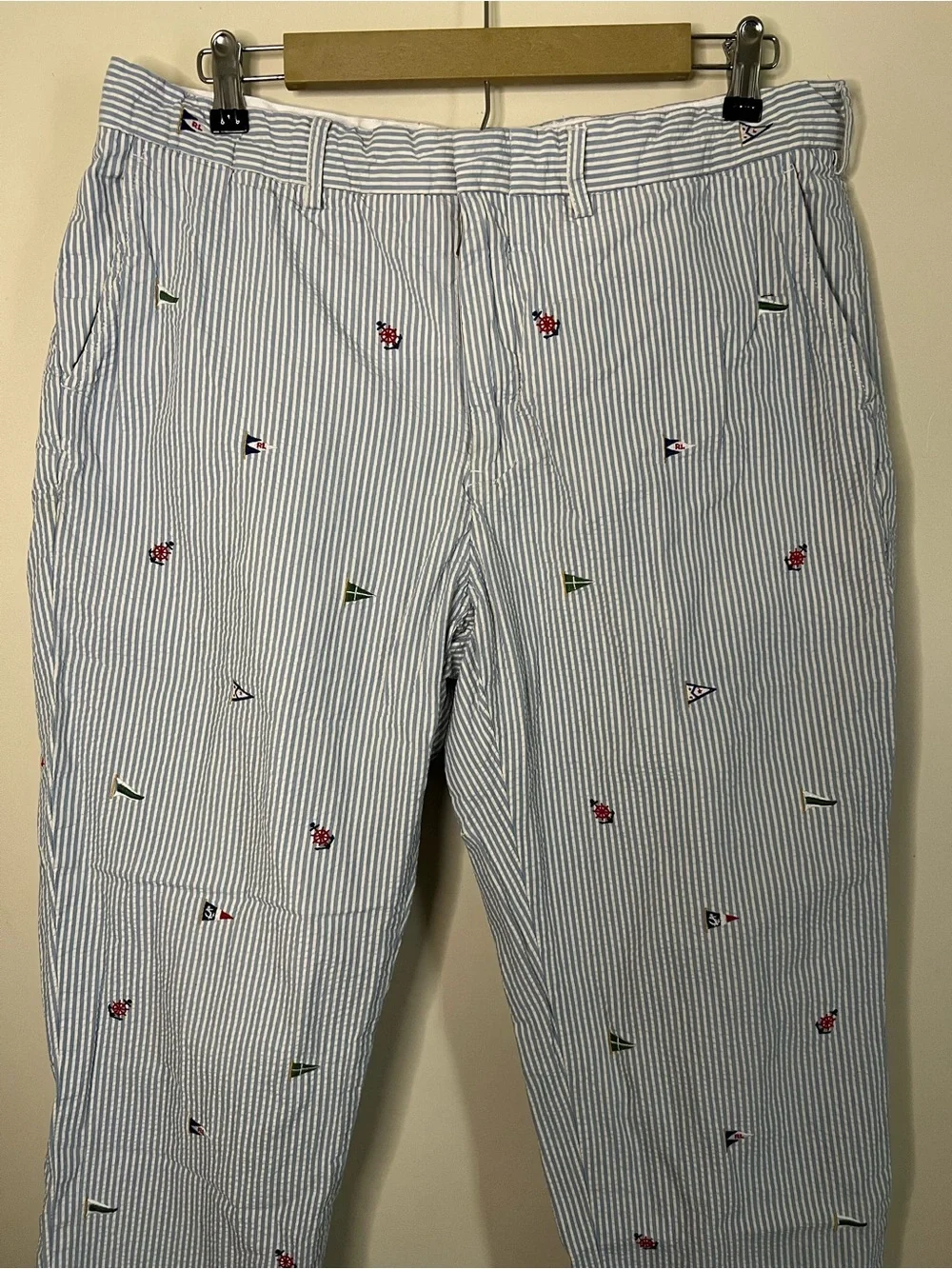 Polo Ralph Lauren Seersucker Embroidered Anchor Flag Pants 36x30 Fit 34x29